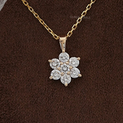 Floral Shape Round Lab Diamond Pendant Necklaces