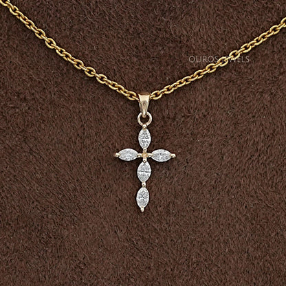 Marquise Cut Lab Grown Diamond Cross Pendant Necklaces