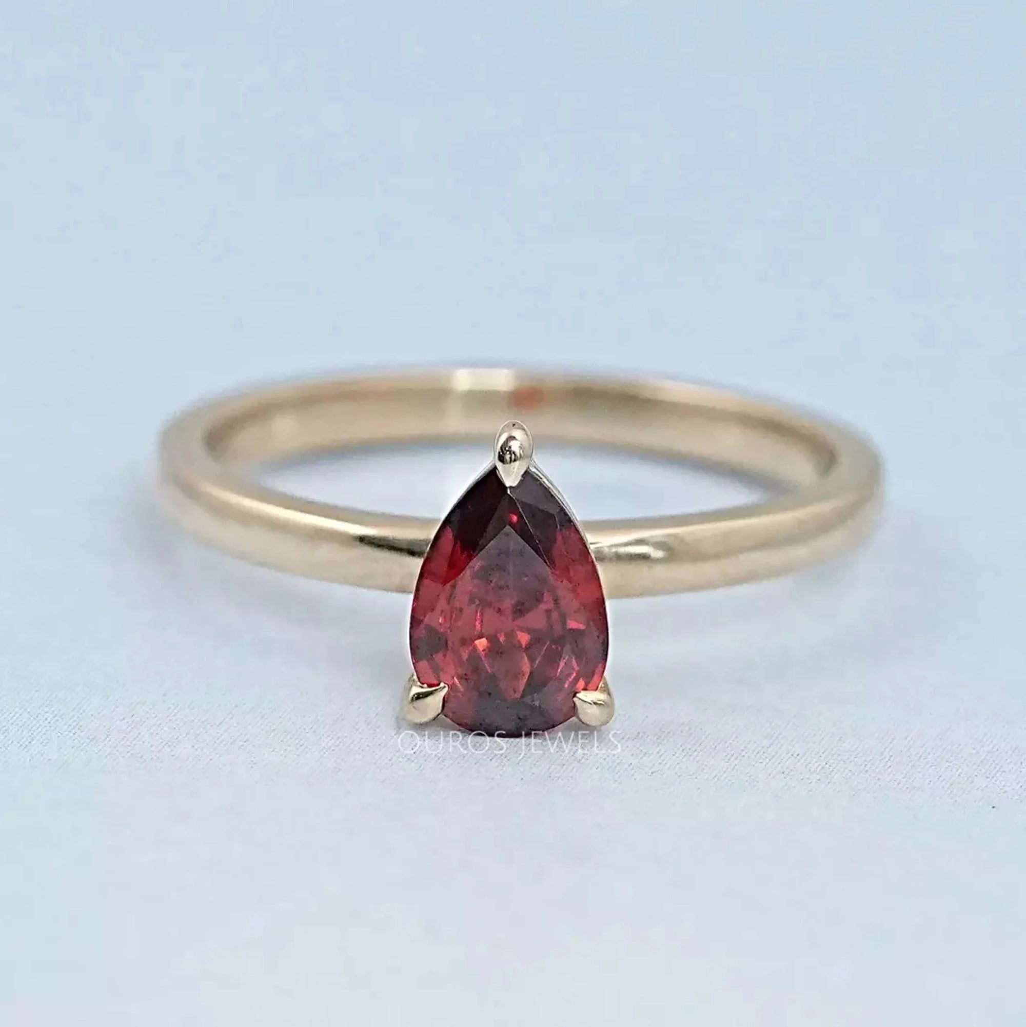 Garnet Pear Gemstone Solitaire Engagement Ring Ring