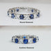 front view of blue cushion and round cut lab diamond eternity wedding band