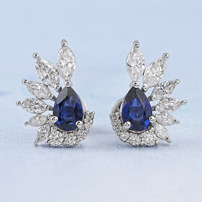 Pear Shape Sapphire Cluster Diamond Earring