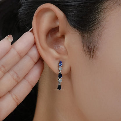 Blue Pear Cut Gemstone Drop Dangle Earrings