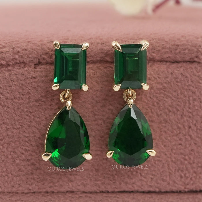 Pear and Emerald Green Gemstone Drop Earrings