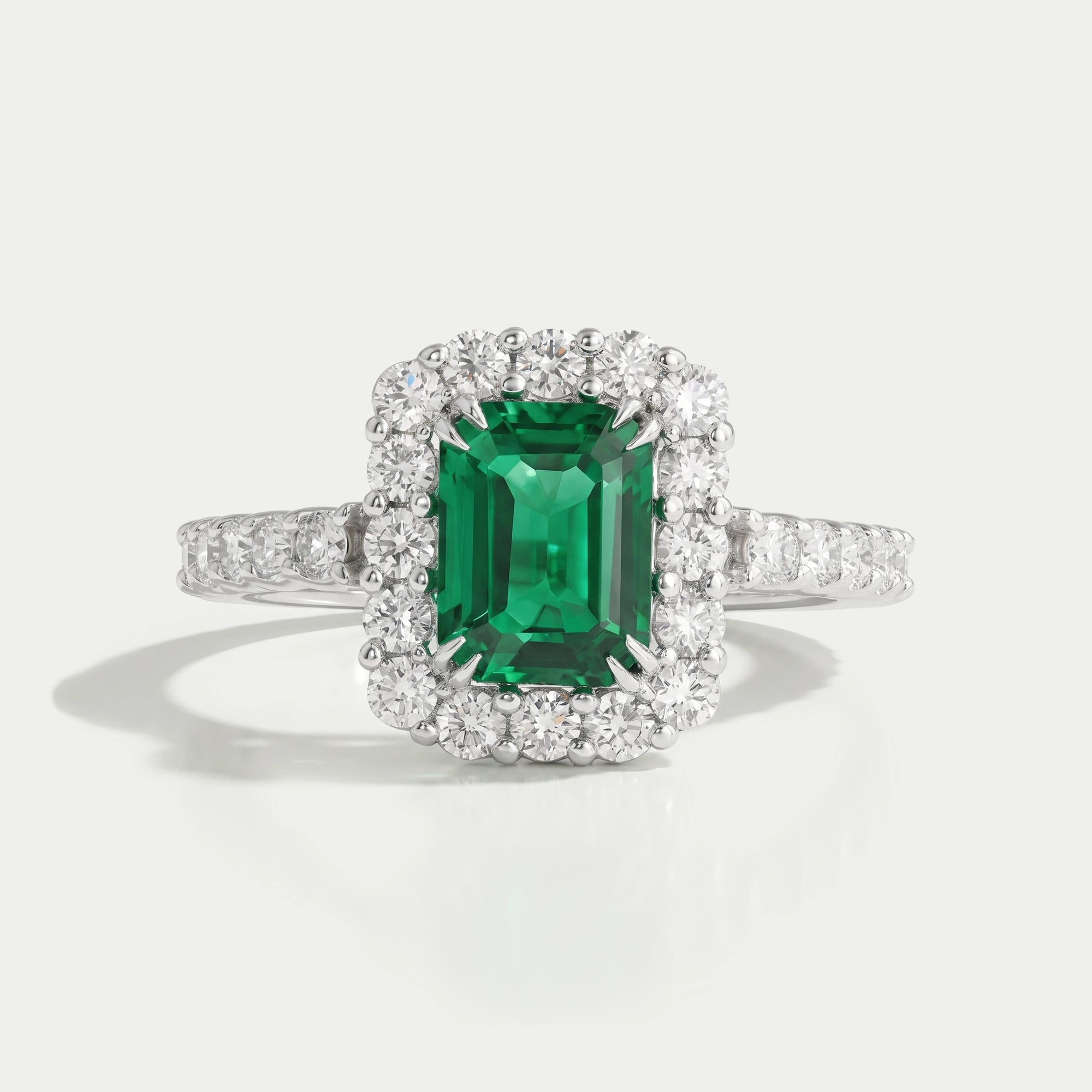 Green Emerald Cut Halo Lab Diamond Engagement Ring