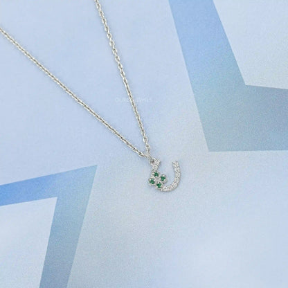 Round Green Gemstone Leaf Charm Pendant