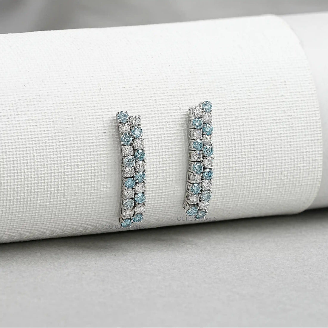 Blue Round Cut Lab Diamond Double Row Earrings Earring