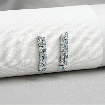 Blue Round Cut Lab Diamond Double Row Earrings Earring