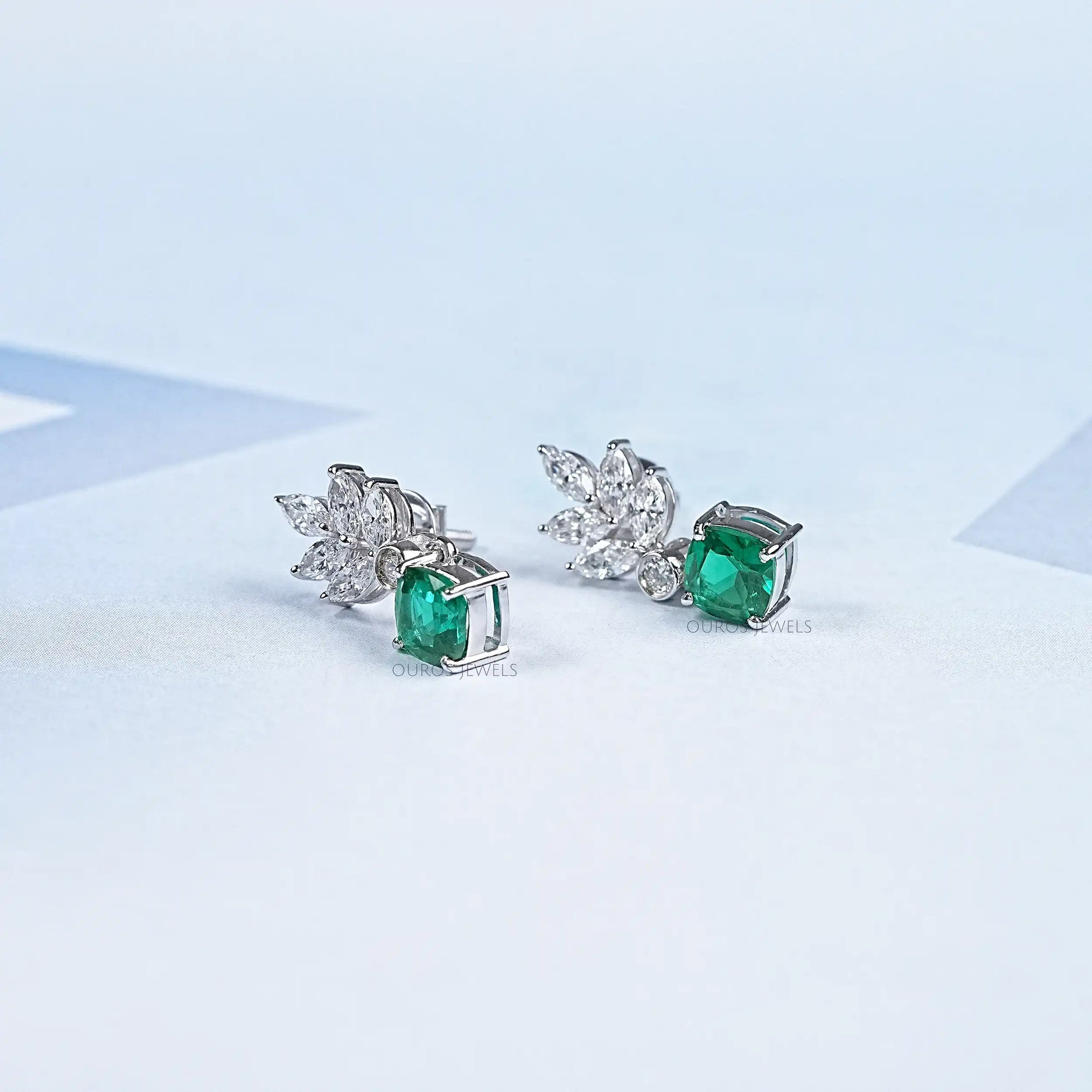 Green Gemstone Cushion And Marquise Drop Earrings Earring