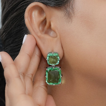 Mint Green Cushion Gemstone Drop Earrings