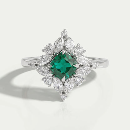 Lab Green Cushion Shape Halo Gemstone Ring Ring