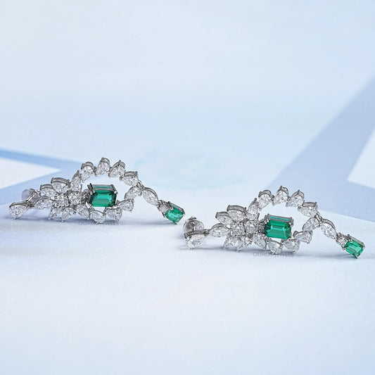 Green Emerald And Diamond Dangle Earrings Earring