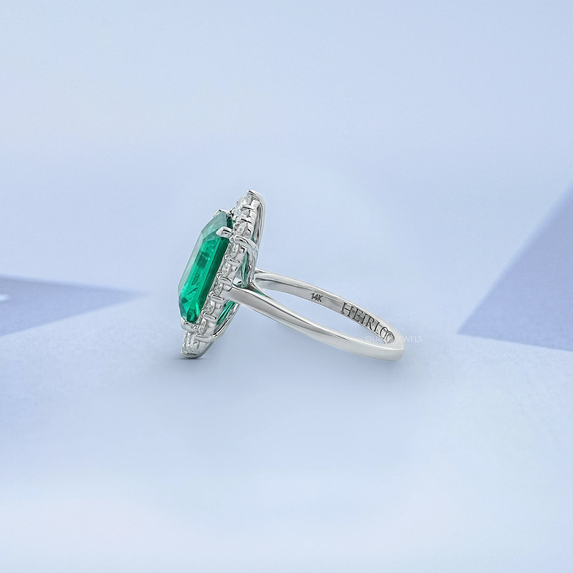 Green Emerald Gemstone Halo Engagement Ring