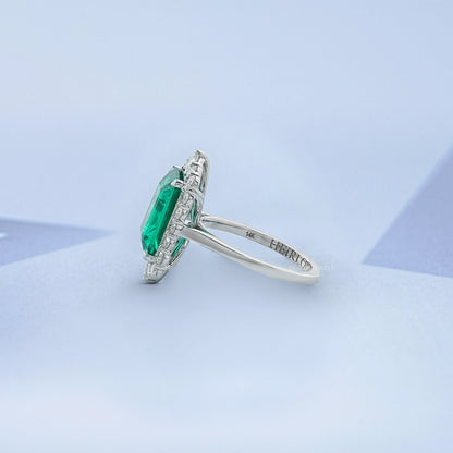 Green Emerald Gemstone Halo Engagement Ring