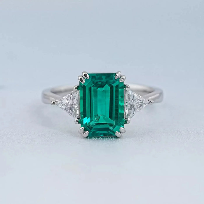 Emerald And Triangle Cut Trio Engagement Ring