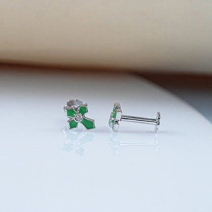 Enamel Green Cross Earrings For Kids Earrings