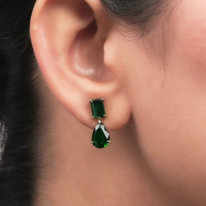 Pear and Emerald Green Gemstone Drop Earrings