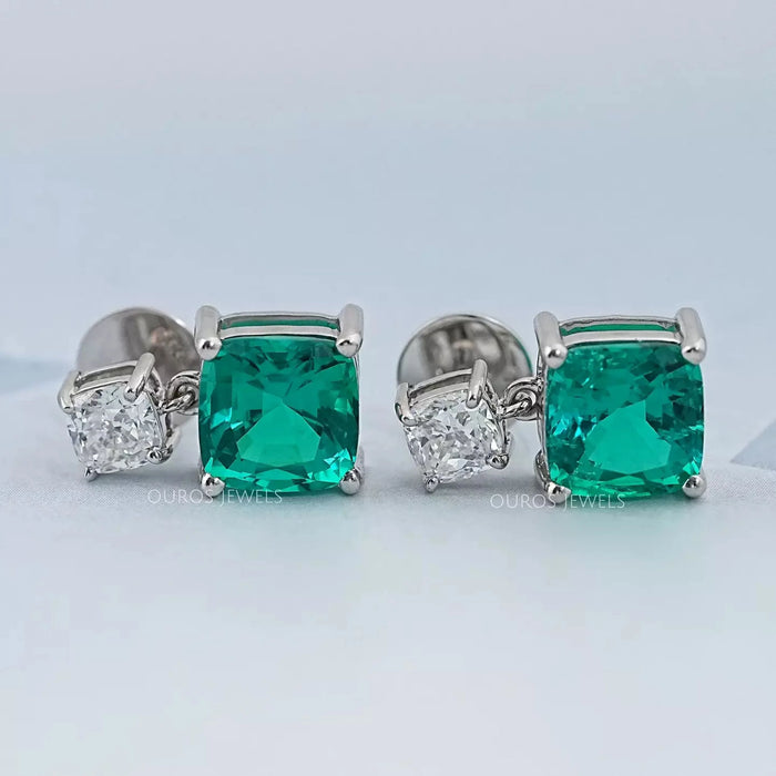 Green Cushion Gemstone Drop Earrings