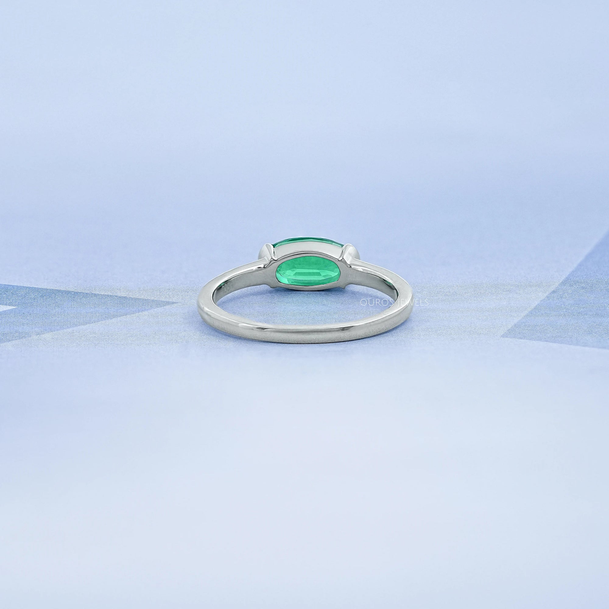 Green East West Oval Gemstone Accent Engagement Ring