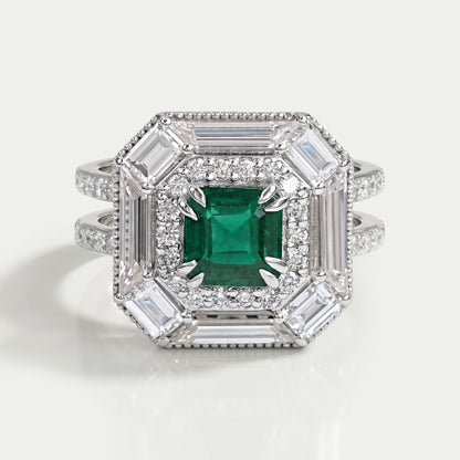 Asscher Shape Lab Gemstone Halo Anniversary Ring Ring