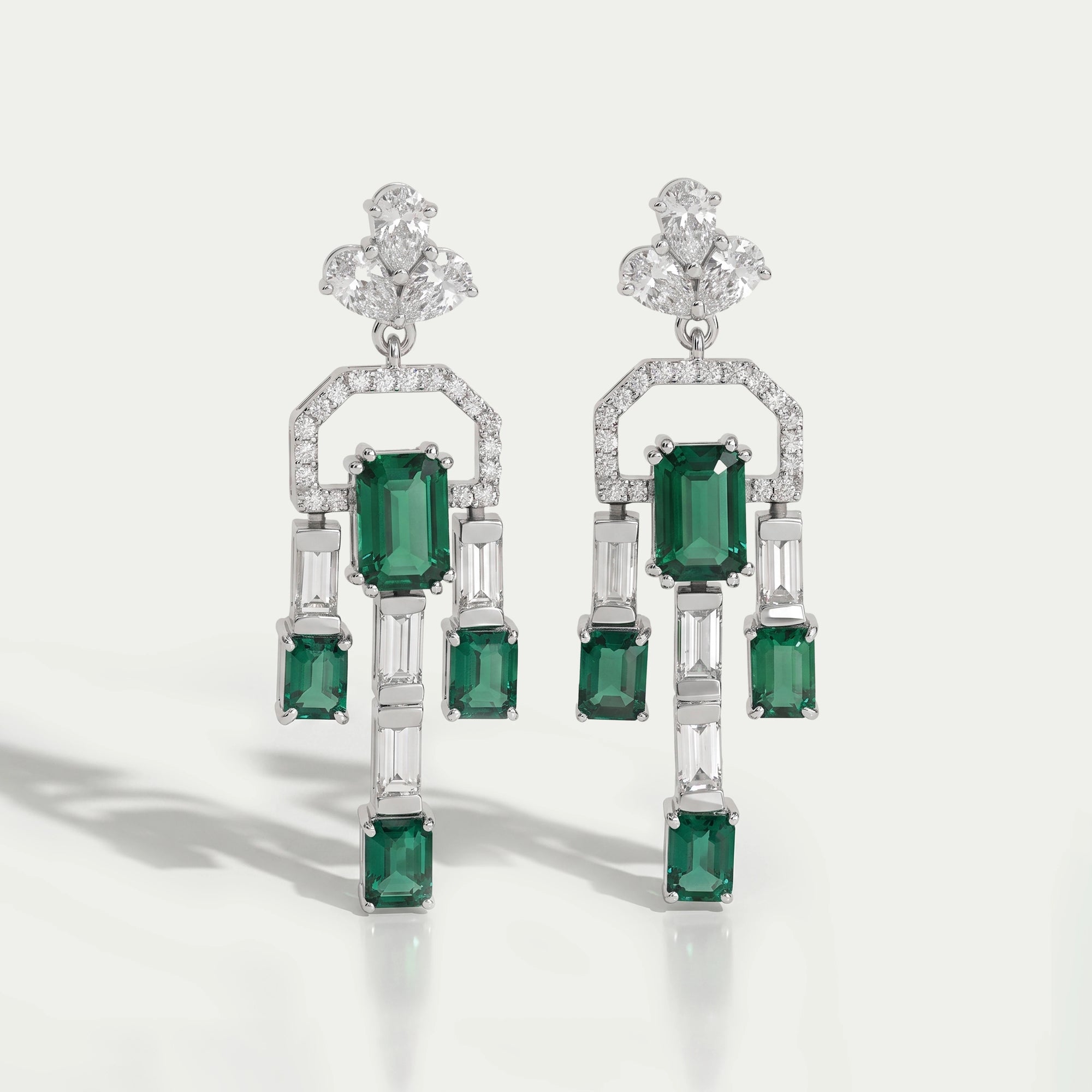 Green Emerald And Diamond Linear Drop Earrings Earring