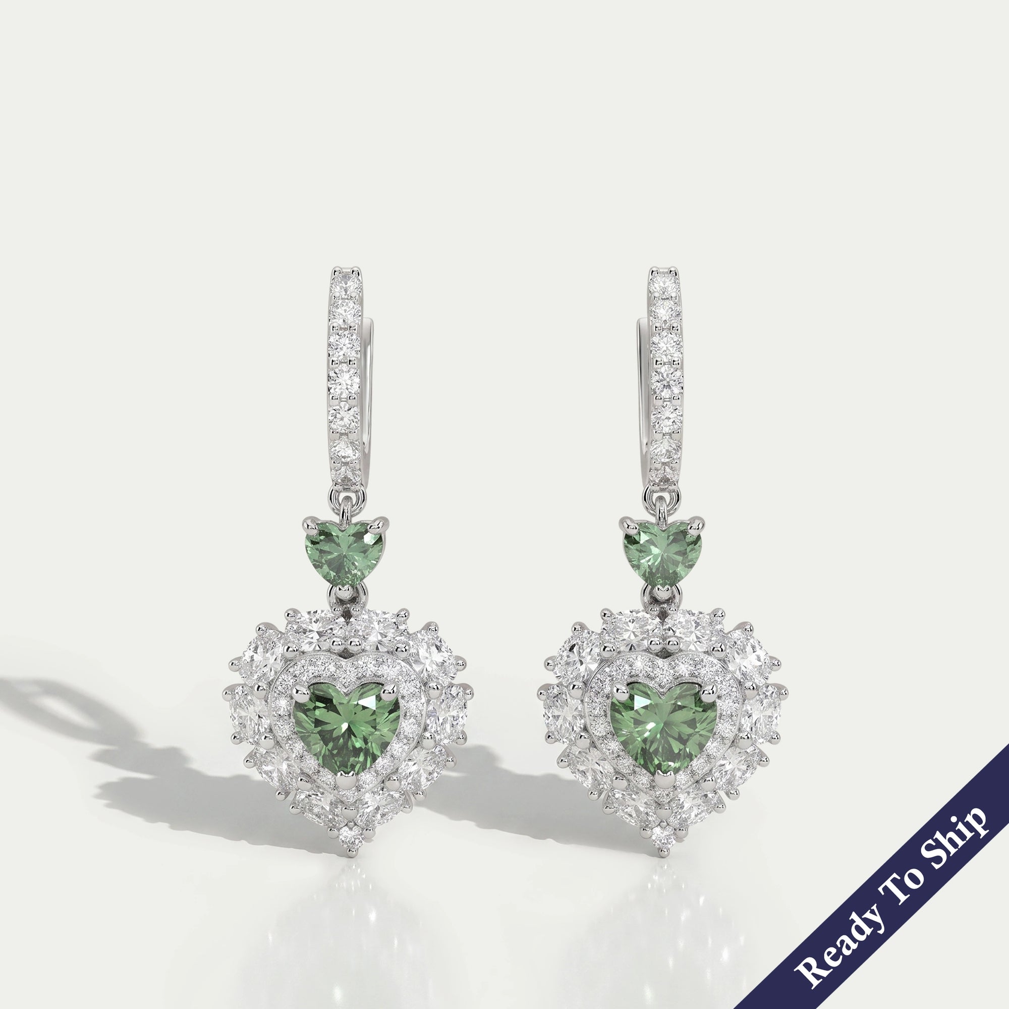 Green Heart Lab Diamond Halo Dangle Earrings Earrings