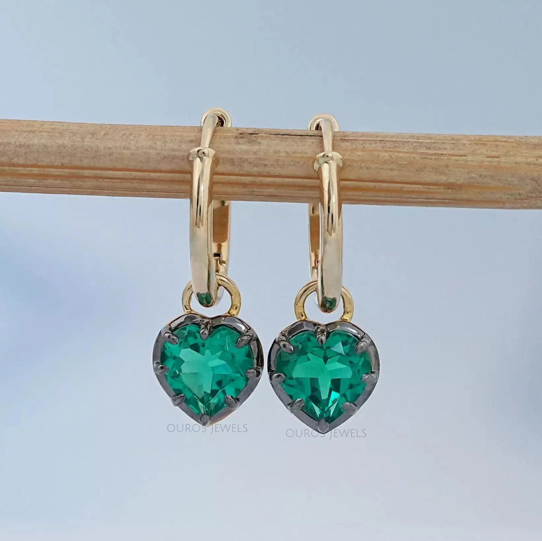 Green Heart Cut Black Coating Hoop Earrings Earrings