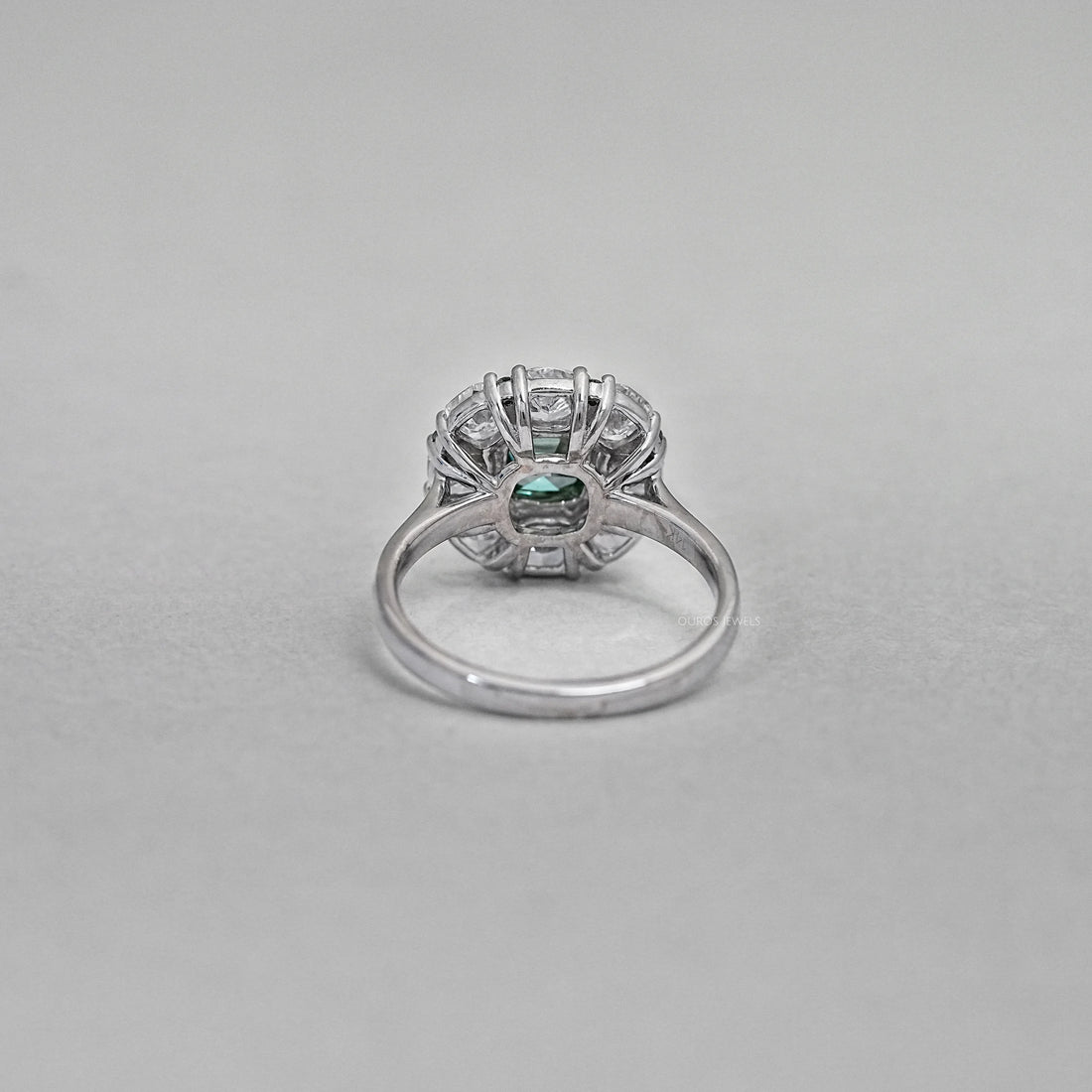Green Cushion Diamond Halo Engagement Ring