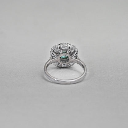 Green Cushion Diamond Halo Engagement Ring