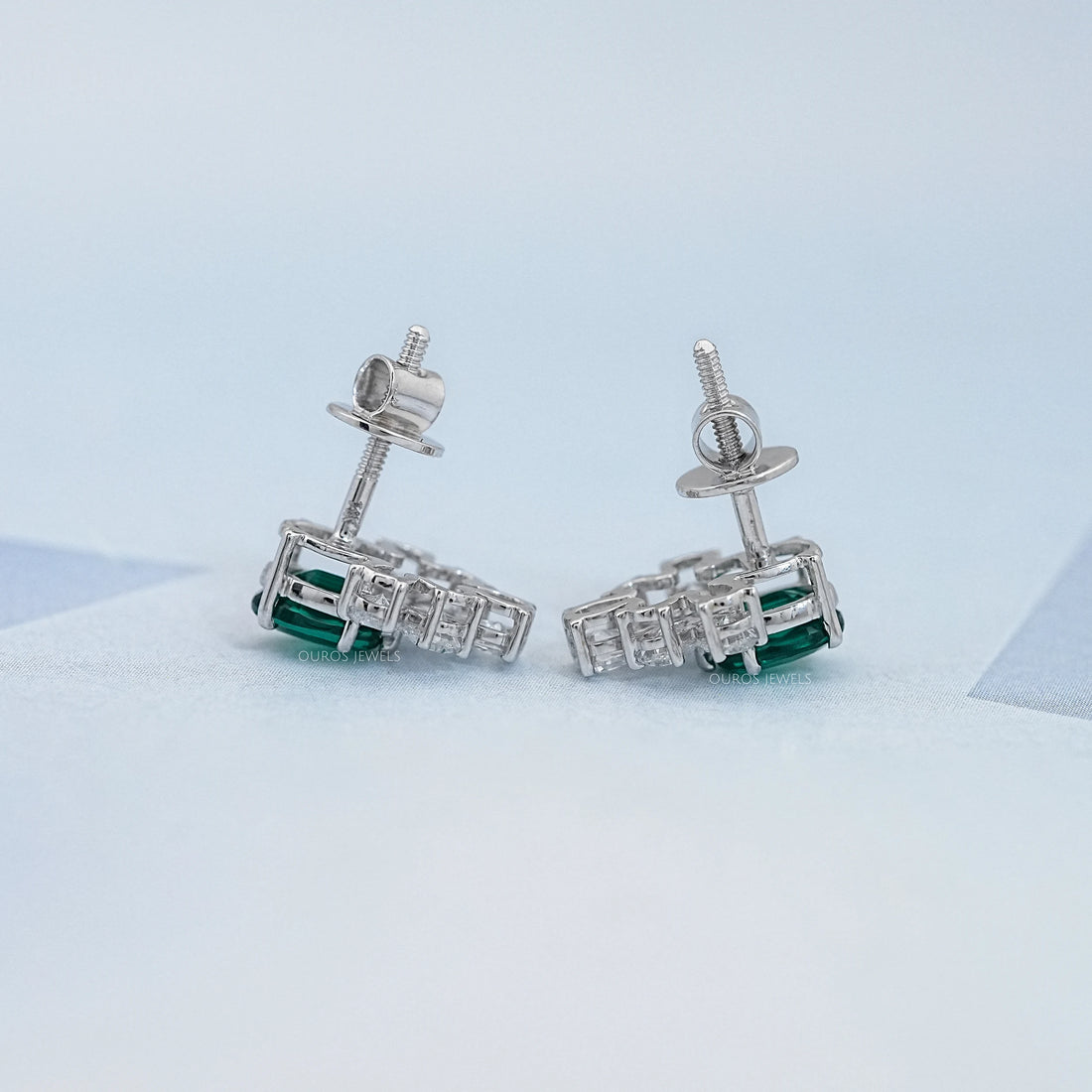 Green Oval And Pear Lab Diamond Floral Stud Earrings Earrings