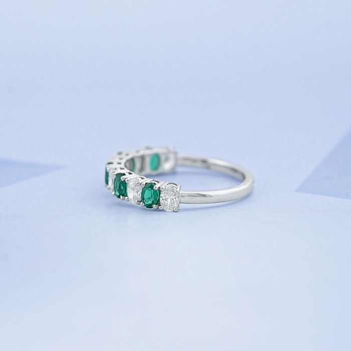 Oval Emerald And Lab Grown Diamond Half Eternity Band