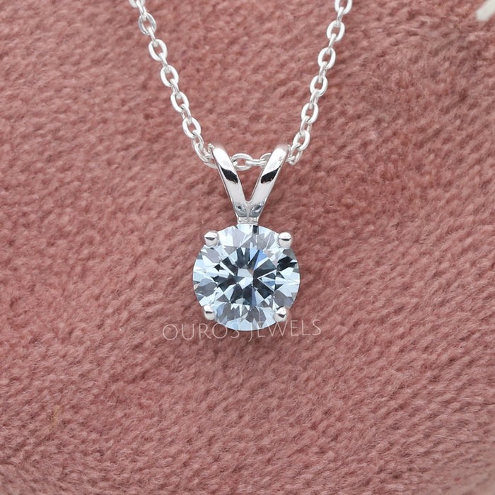 Aquarmarine Round Solitaire Diamond Bail Pendant