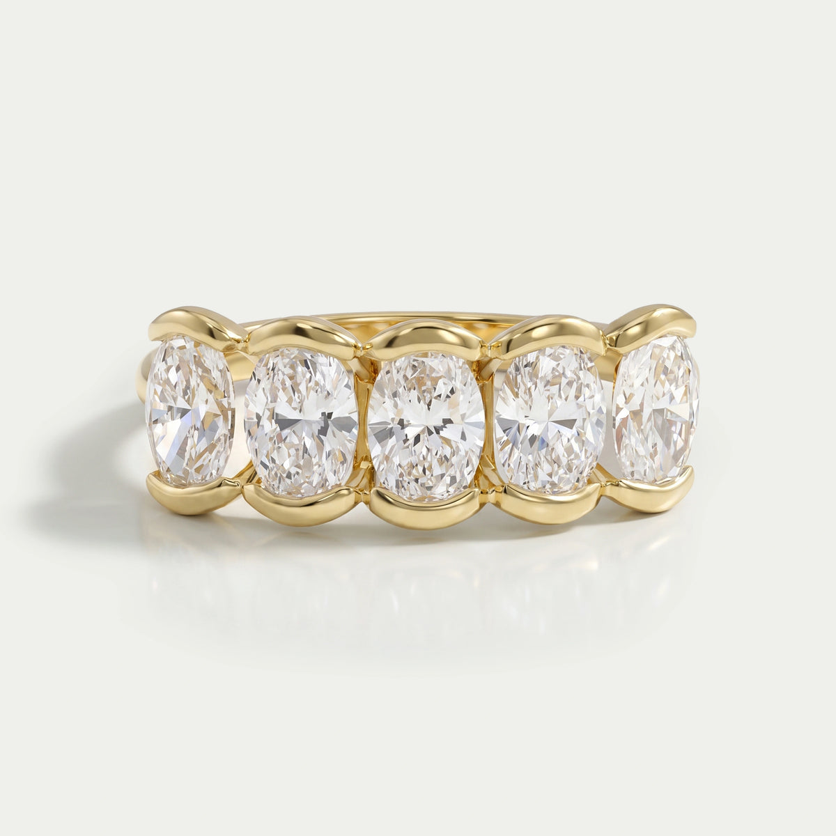 Yellow Gold Oval Half Bezel Set Diamond Ring