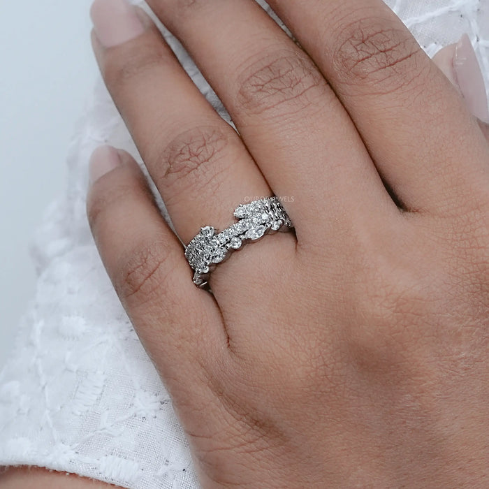 Three Row Round and Marquise Cut Diamond Half Eternity Band