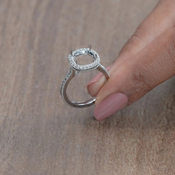Cushion Shape Halo With Accent Semi-Mount Ring 