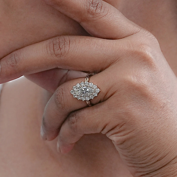 Marquise Diamond Halo Set Engagement Ring