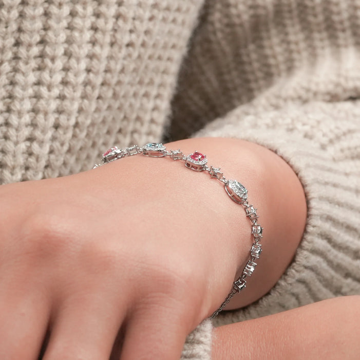 Multi Shape Color Diamond Halo Link Bracelet