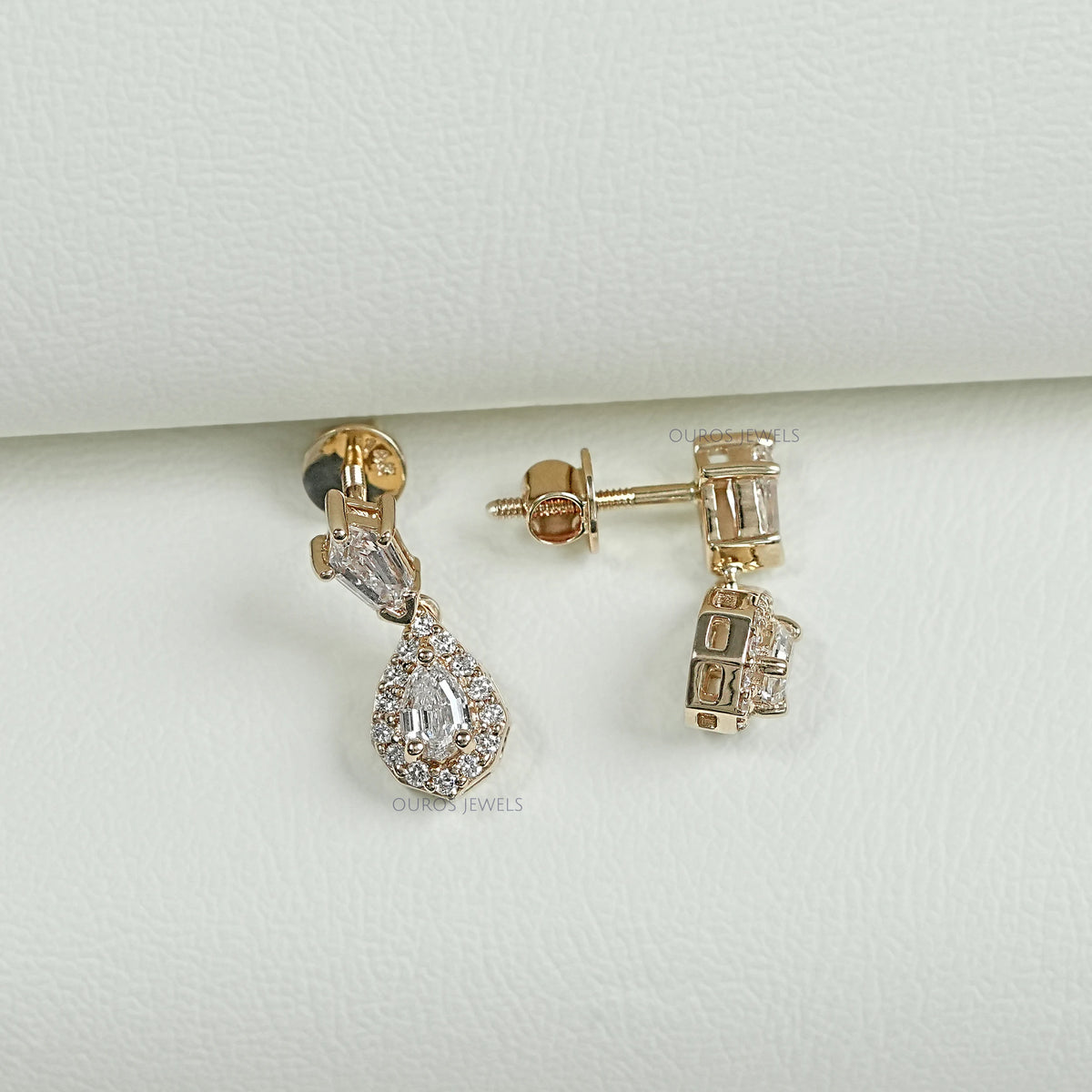 Halo Diamond Step Cut Pear Dangle Earrings Earring