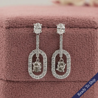 Olive Oval Lab Diamond Halo Drop Earrings Earrings