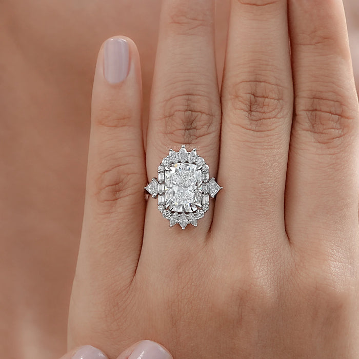Elongated Cushion Lab Diamond Halo Engagement Ring
