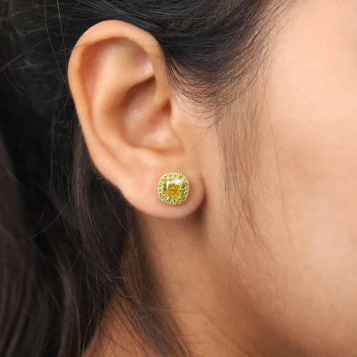 Yellow Cushion Diamond Lab Grown Earrings Earring