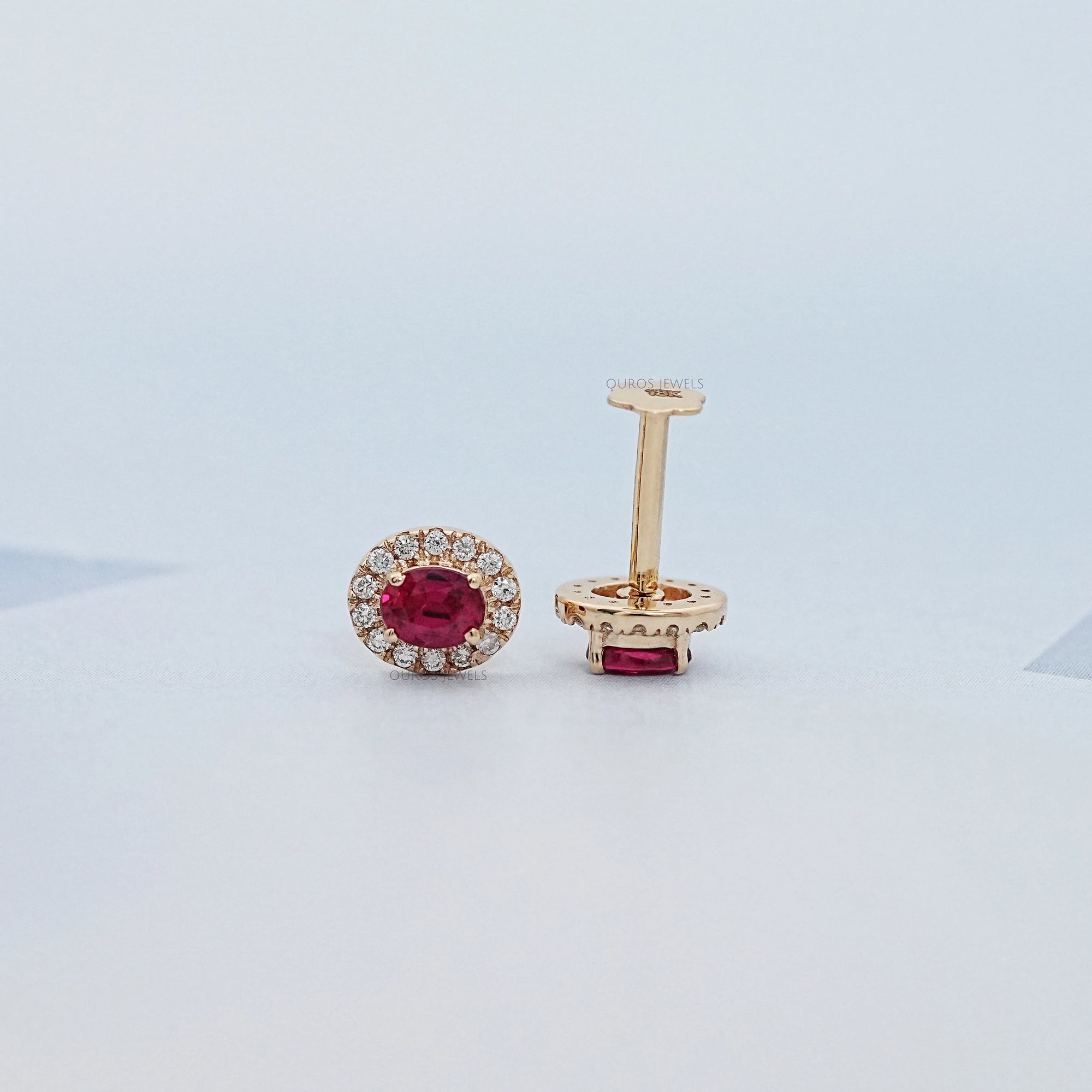 Ruby Oval Gemstone Halo Set Stud Earring Earring