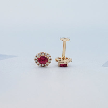 Ruby Oval Gemstone Halo Set Stud Earring Earring