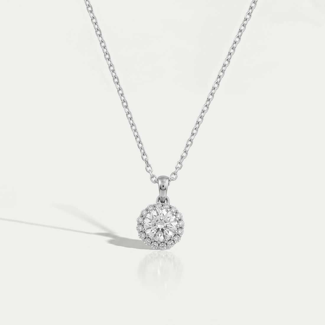Round Lab Grown Diamond Halo Pendant Necklaces