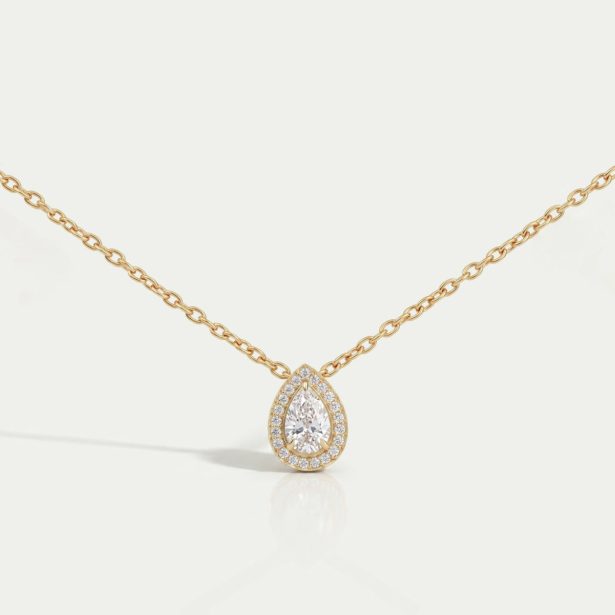 Pear Cut Lab Diamond Halo Pendant Necklaces