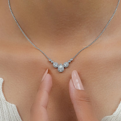 Pear Cut Halo Teardrop Chain Necklace