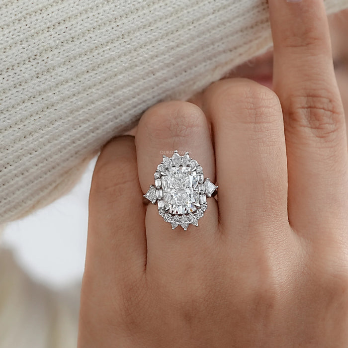 Elongated Cushion Lab Diamond Halo Engagement Ring