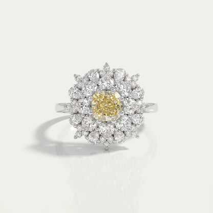 Heart And Pear Shape Halo Sunburst Ring - Cushion Shape