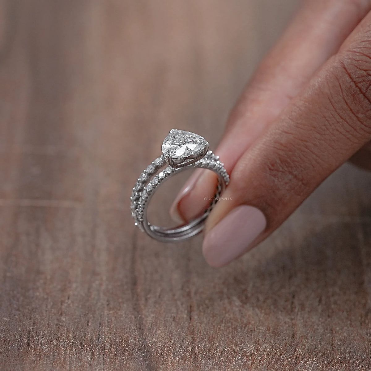 Heart Cut Solitaire Diamond Accent Bridal Ring Set Rings