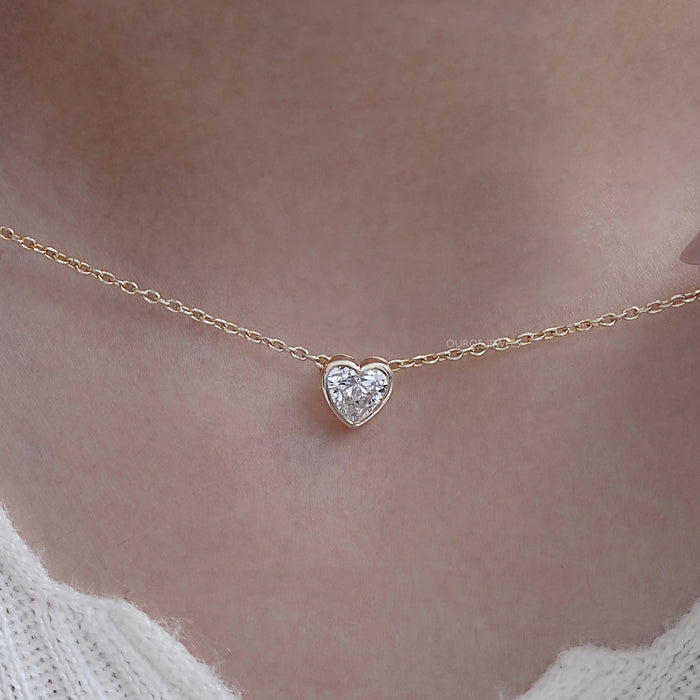 Bezel Heart Shape Diamond Solitaire Necklace 