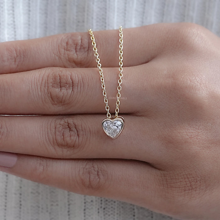 Bezel Heart Shape Diamond Solitaire Necklace 